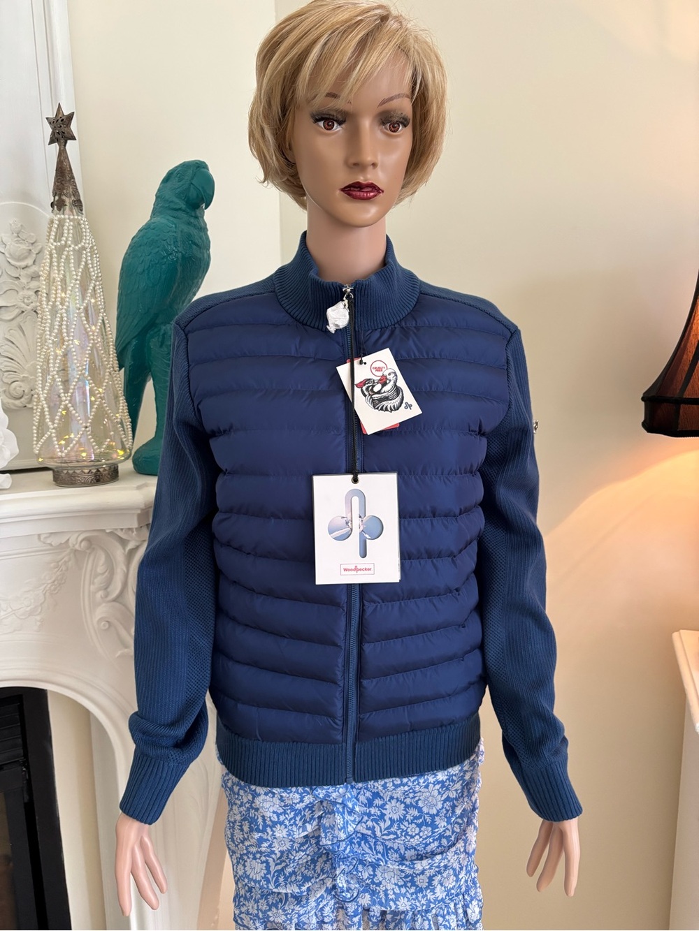 Women's Quilted Knit-Sleeve Puffer Jacket - Navy